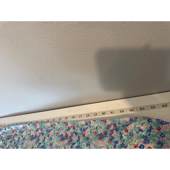 Talbots Womens Top Sz L Turquoise Ditzy Floral ButtonUp Flip Cuff Cottage Fairy - Picture 8 of 10